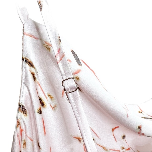 NWT Tsher Satin Midi Dress Floral Print Pink‎ Spaghetti Straps Cowl Neck Slit - Picture 11 of 16